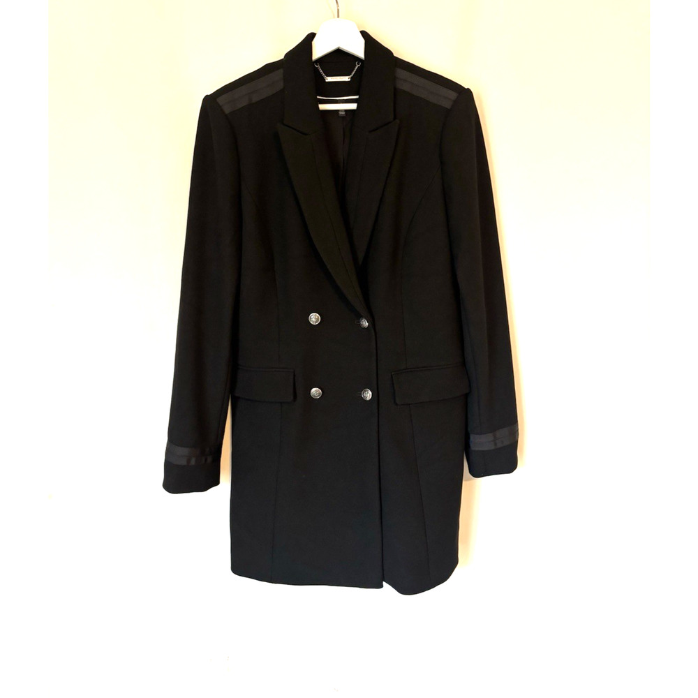 WHBM Coat Large Black Silver Buttons Elegant Preppy